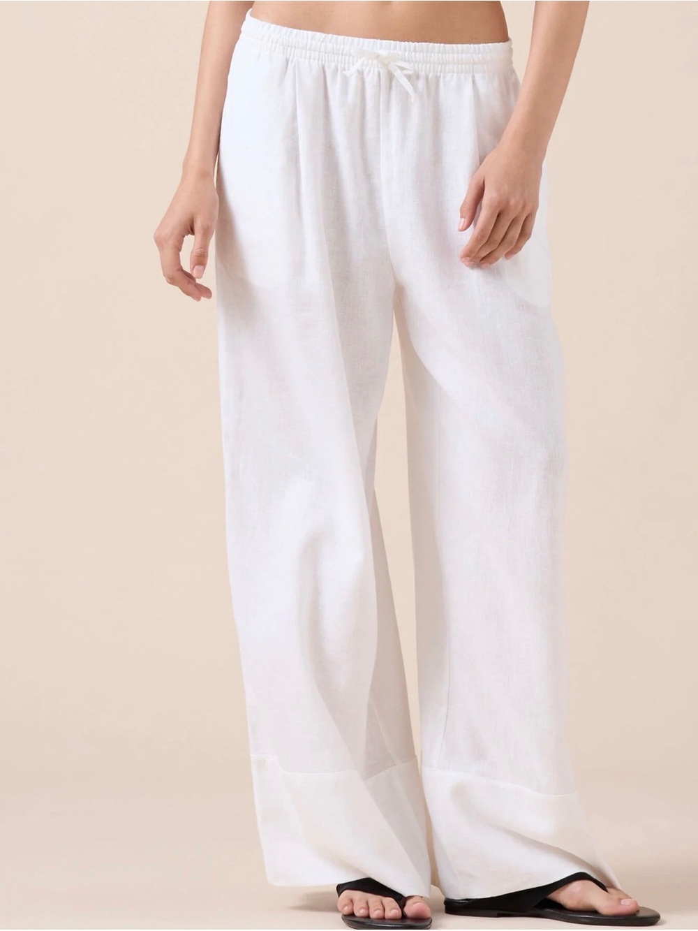 Calzedonia Colby Linen Blend Wide Leg Palazzo Pants Cream Ivory EST. Sz Medium